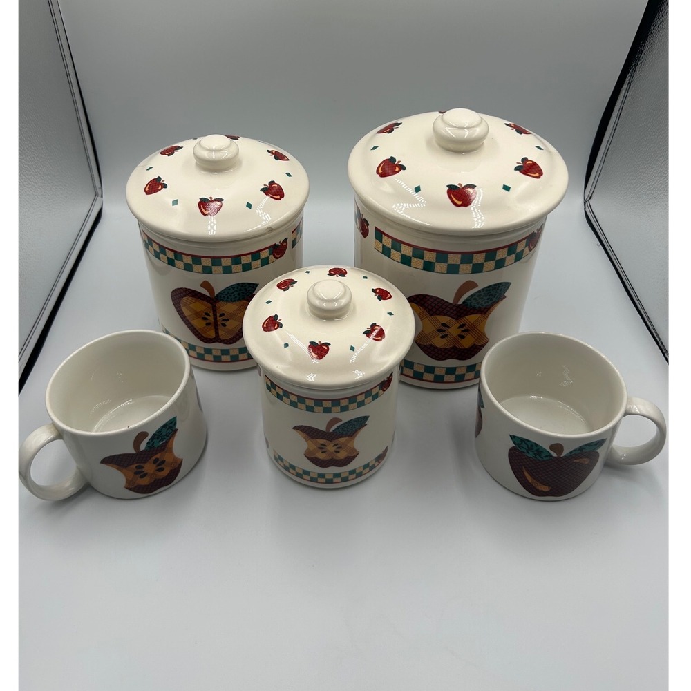 Vintage‎ Tabletops Unlimited A is for Apple Canister Set and Mugs 5pc Kitchen - Picture 2 of 6